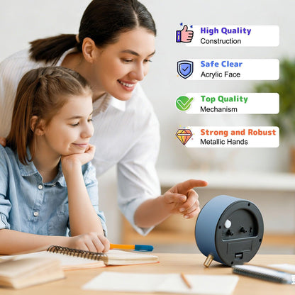 Kids Alarm Clock, Silent Non-Ticking, Analog Learning Clock for School Beginners, Stylish Round Metal Clock, Easy to Read, Battery Operated, Loud Ringing Back to School Gifts