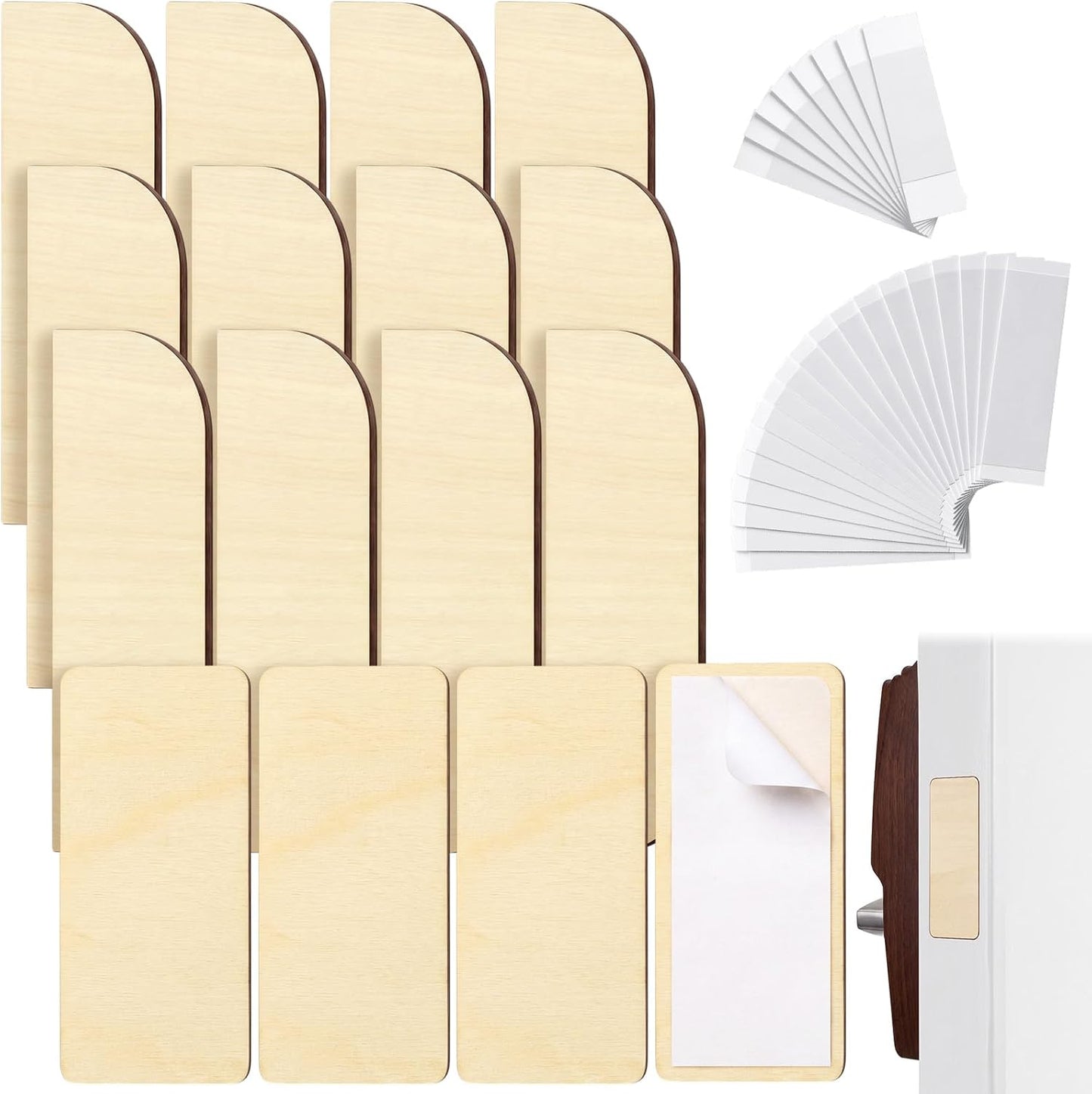 8 Pack 3.5 Inch Hinge Repair Wooden Plate Door Hole Cover Plate Wooden Hinge Filler Wood Repair Kit Kitchen Cabinet Hinges Cabinet Door Blanks with Double Sided Tapes