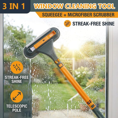 3 in 1 Window Squeegee for Home, 2-Way Brush Window Cleaning Tool with TPR Soft Rubber Squeegee for Cleaning Screens, Glass & Window Tracks