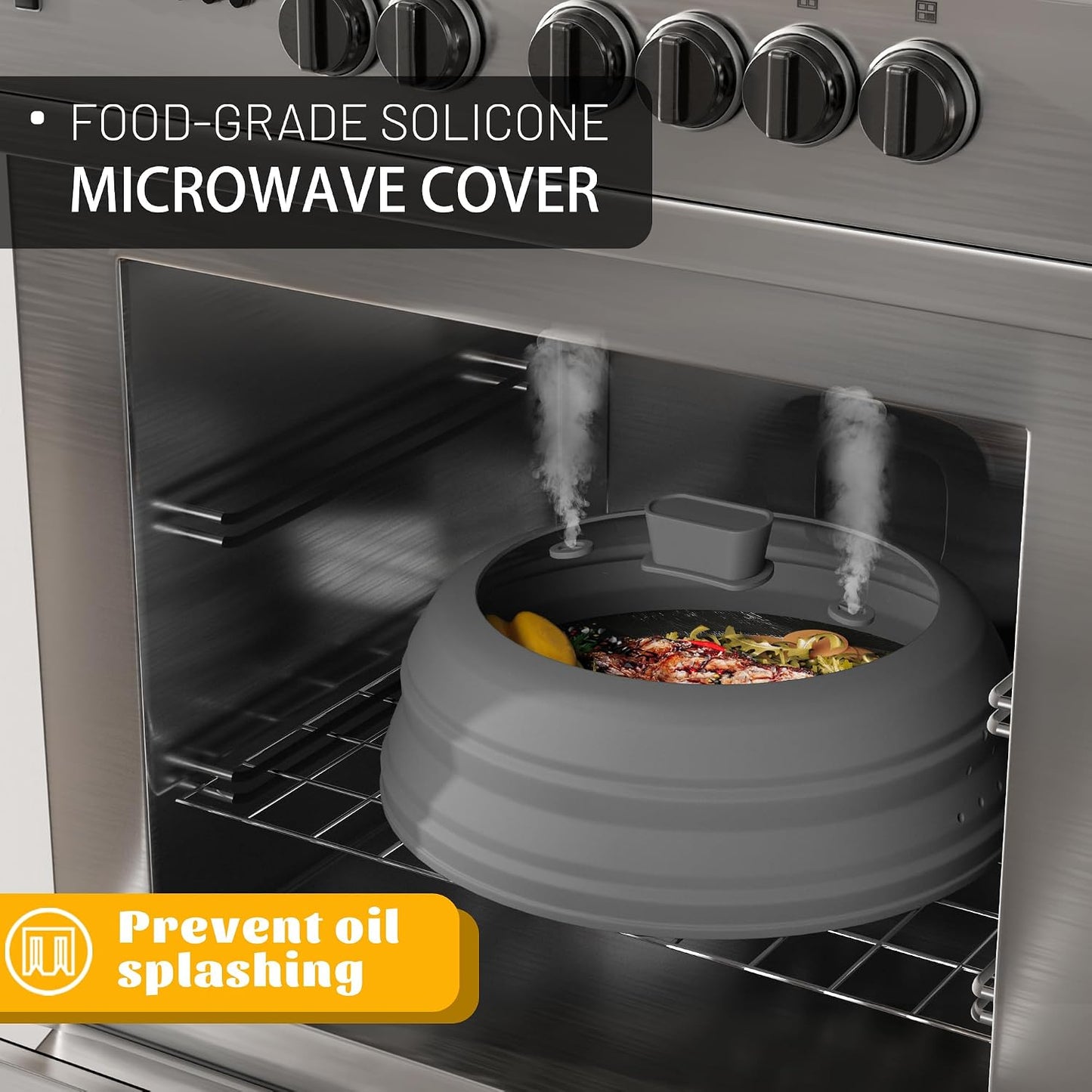 Microwave Splatter Cover, Vented Silicone and Glass Cover Splatter Guard Lid, Food Collapsible Plate Cover Lid with Easy Grip Handle. (Green, 9 inch)