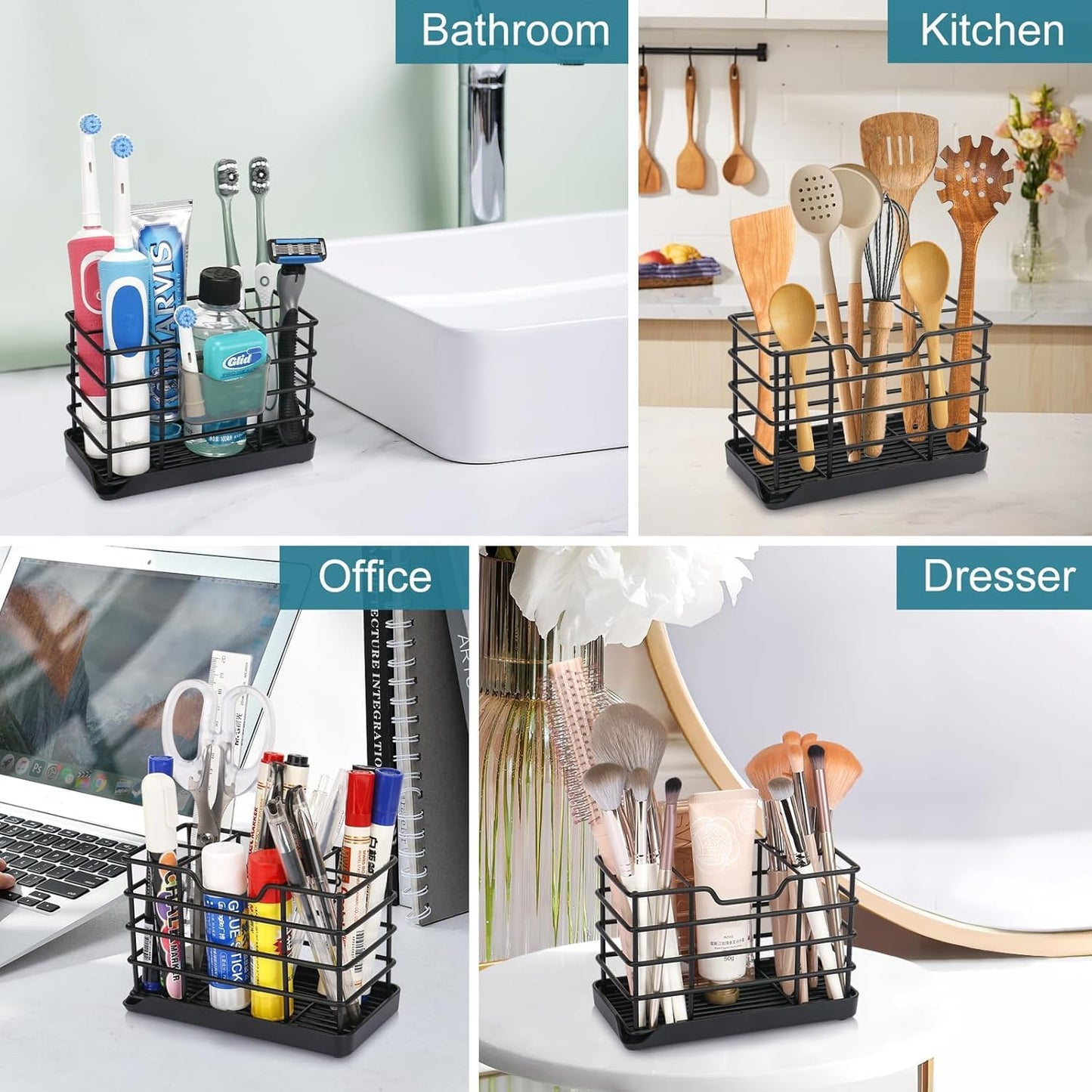 Toothbrush Holders for Bathroom,Black,Stainless Steel,Detachable,Tray,3 Slot