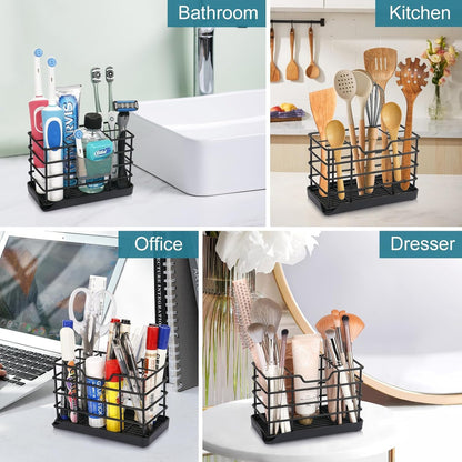 Toothbrush Holders for Bathroom,Black,Stainless Steel,Detachable,Tray,3 Slot