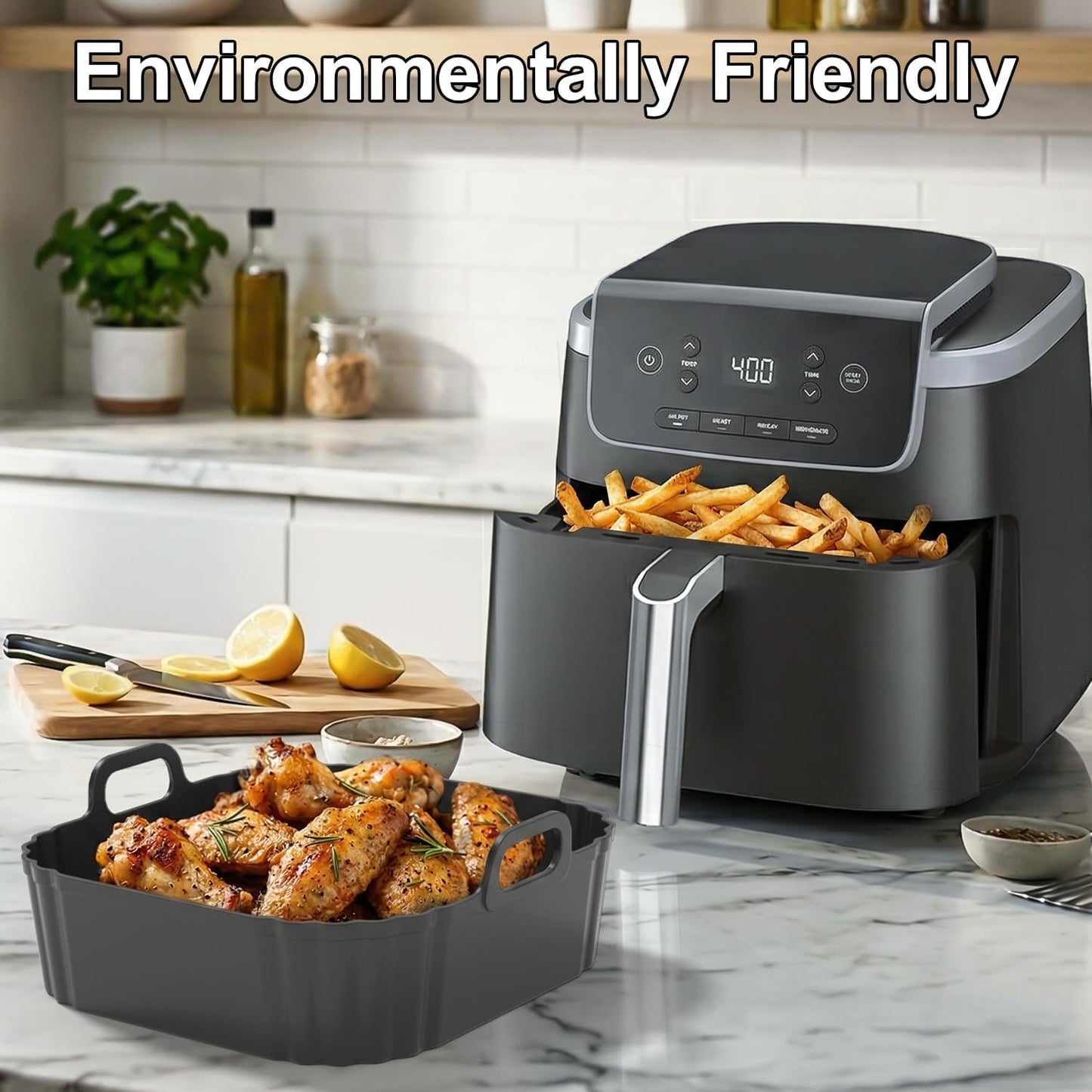 Silicone Air Fryer Liners 2 Pack, Reusable Compatible for Ninja Foodi DZ201, DZ401, DZ550, DZ302, COSORI 9QT, Chefman, Instant, and 6-in-1 8-10QT Dual Baskets