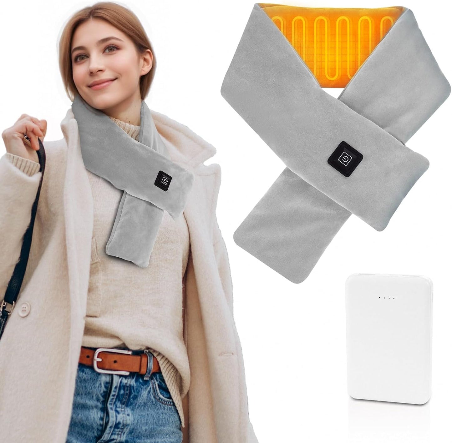Girasol Heated Neck Wrap Heated Scarf for Neck Pain Relief, Neck Heating Pad with 5000mAh Power Bank, Cordless Thermal Neck Brace Electric Heated Neck Warmer with 3 Heating Levels (Purple)