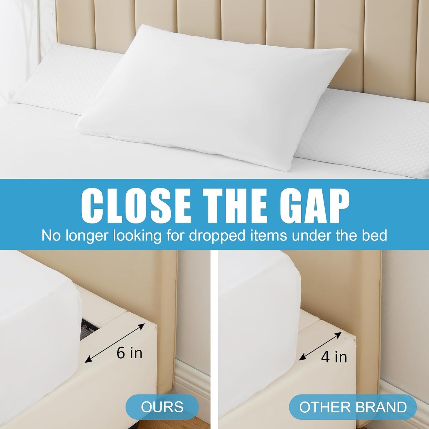 MEGCXIT King Bed Wedge Pillow for Headboard, 76"×10"×6", White | Bed Gap Filler, Triangle Pillow Wedge for Headboard Gap, Bolster Pillows for Beds, Anti-Slip Mattress Wedge Gap Filler