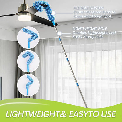4PCS Microfiber Duster Kit, 3 in 1 Microfiber Dusters Retractable Gap Dust Cleaner and Chenille Duster with 83 inches Extra Long Extension Pole for Cleaning Ceiling Fan, High Ceiling