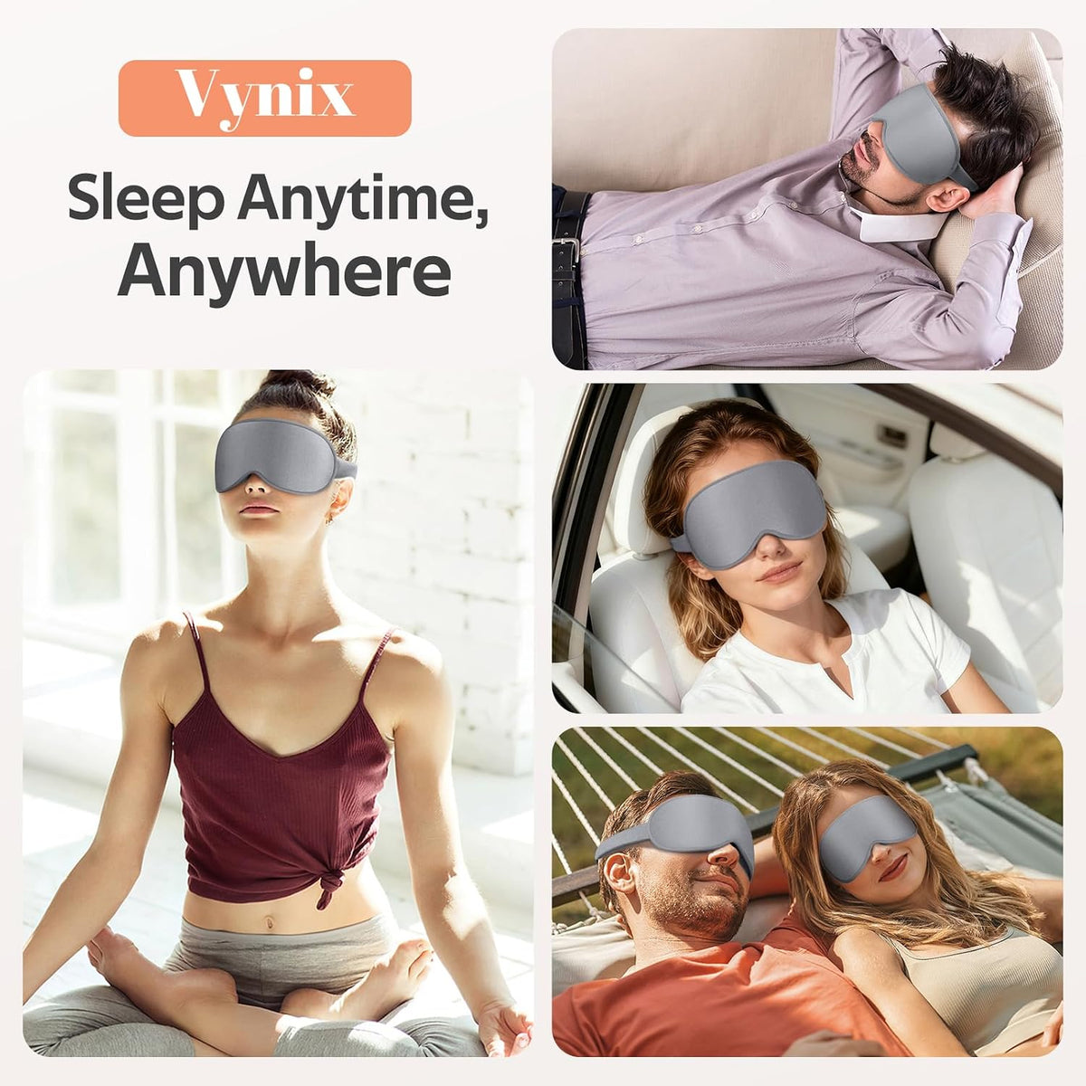 Vynix® Sleep Mask for Men Women - 100% Blackout Eye Masks for Sleep - 3D Soft Sleeping Mask for Side Sleepers - Zero Pressure Lash Extensions Eye Cover Shade for Airplane Travel Essentials, Black