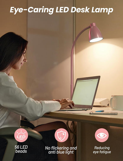BOHON LED Desk Lamp with USB Charging Port 3 Color Modes Dimmable, Black | Reading Light Intelligent Induction Auto Dimming Task Lamp Neck Flexible Table Lamp for Bedside Office, AC Adapter Include