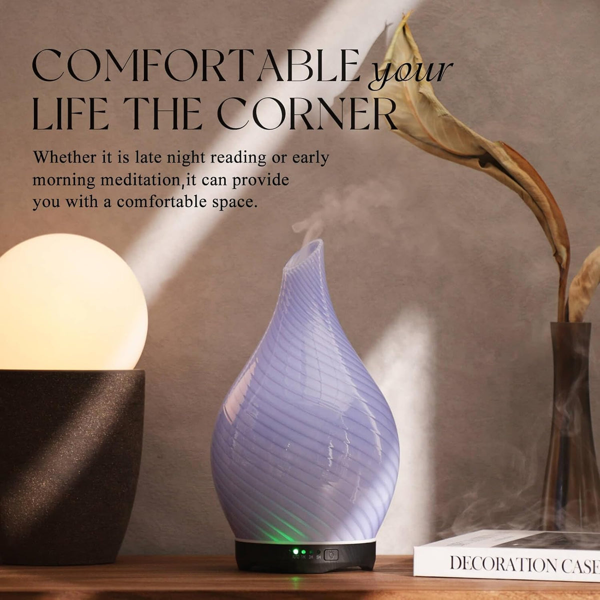 Porseme Essential Oil Diffuser 280ml Handmade Glass Diffuser 7H Runtime | Elegant Handmade Glass Aroma Diffuser with 7-color LEDs, Quiet Aromatherapy and Safe Auto Shut-off, Perfect for Gifts