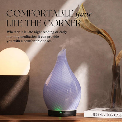 Porseme Essential Oil Diffuser 280ml Handmade Glass Diffuser 7H Runtime | Elegant Handmade Glass Aroma Diffuser with 7-color LEDs, Quiet Aromatherapy and Safe Auto Shut-off, Perfect for Gifts