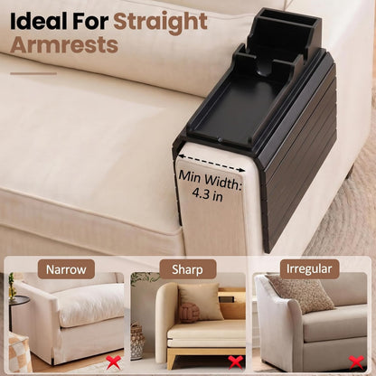 Acacia Couch Armrest Table, Over the Couch Arm Tray with Removable Couch Cup Holder, 2 in 1 Design Foldable Armchair Couch Caddy and Sofa Drink Cup Holder for Home Essentials Decor Hack