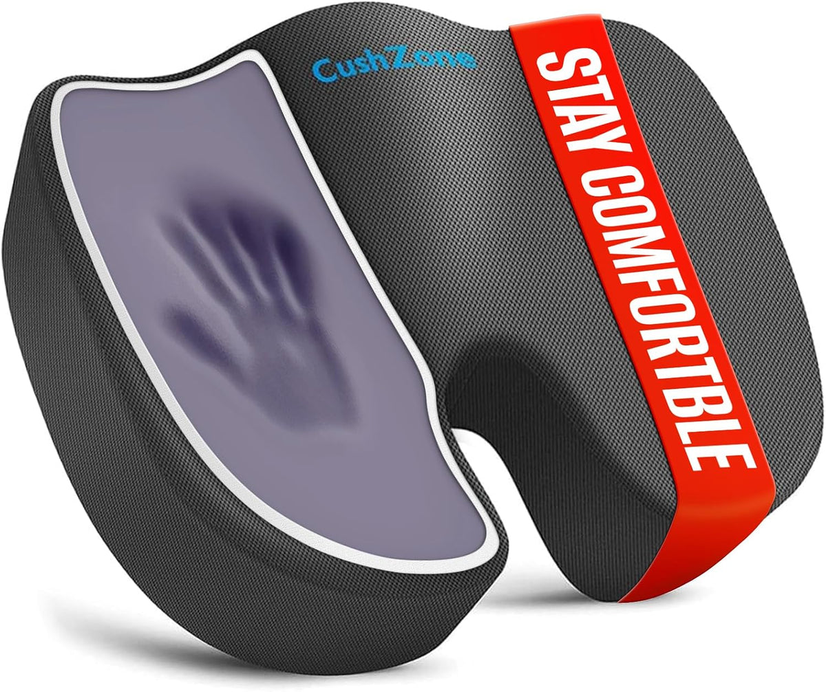 CushZone Seat Cushion Memory Foam Chair Pad for Office & Car, Black