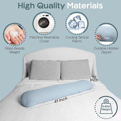SleepCloud Weighted Body Pillow 6.5lbs, Cooling Tencel Cover, 41” x 10”