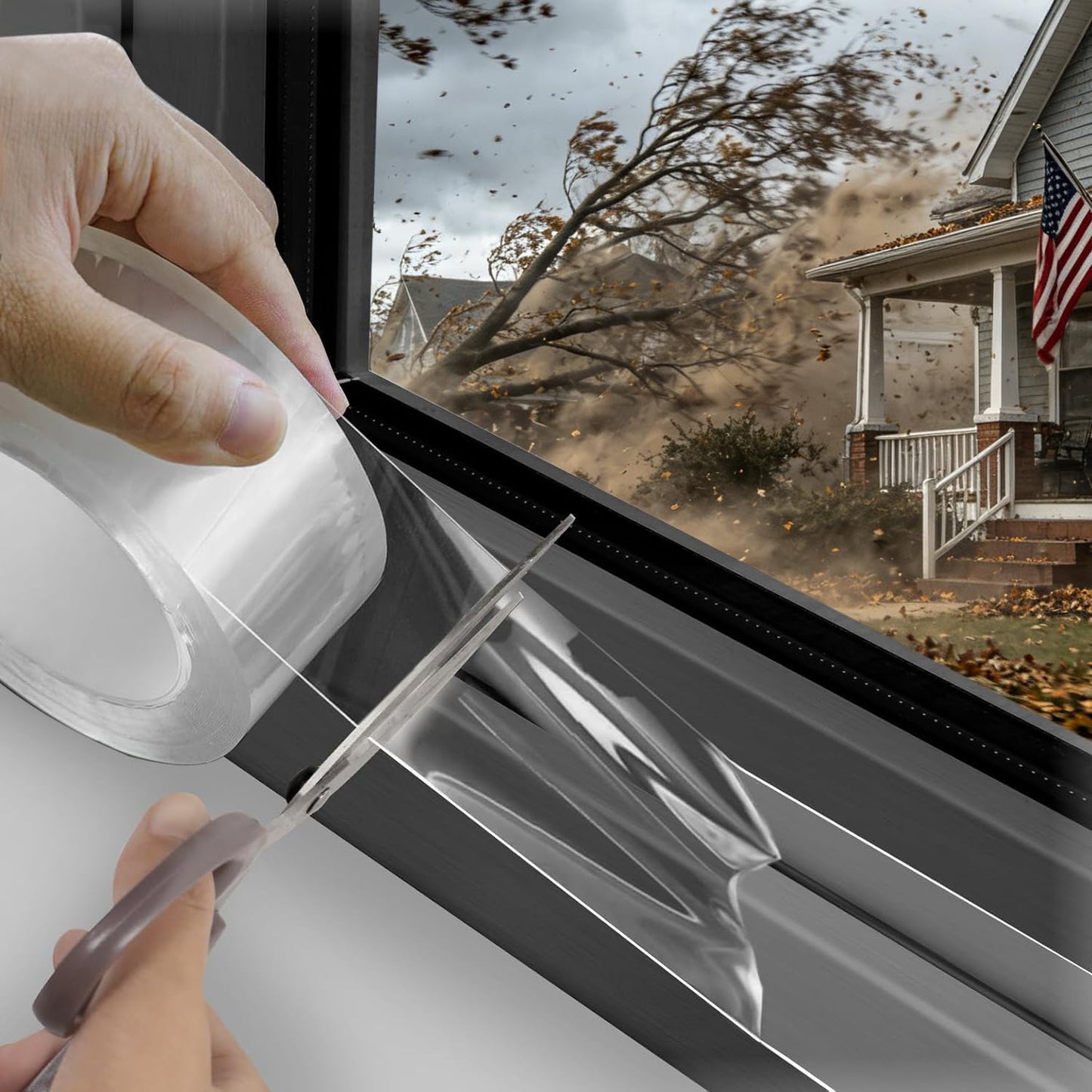 Window Sealing Tape 2 Inch x 33 FT – Transparent, Residue-Free & Weatherproof – Clear Draft Insulation Weather Stripping Caulk Tape for Window Glass, Door Gaps, AC Units – Windproof & Waterproof