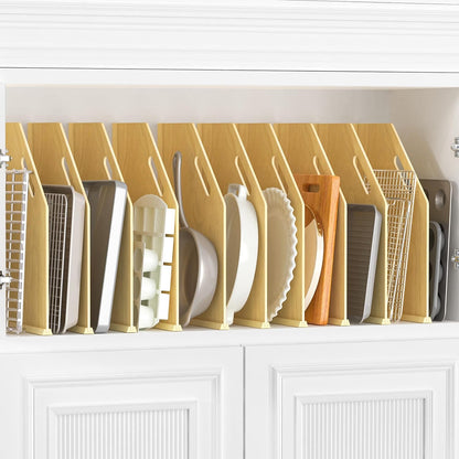 4 Pack Wood Tray Dividers for Cabinet, Cookie Sheet Organizer for Cabinet | No cutting required, Premium Wood, 2 Assembly Methods, Kitchen Cabinet Dividers for Storing pans, Baking tray, Cutting Board