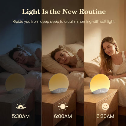 REACHER Wood Grain Sunrise Alarm Clock and Sound Machine Nightlight, Digital Dimmable Clock for Bedroom, 26 Sleep Sounds, White Noise Machine for Baby, Adults, Wake Up Light Alarm Clock for Kids | Digital Dimmable Clock for Bedroom, 26 Sleep Sounds,