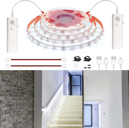 WOBANE Motion Sensor Stair Strip Lights,Rechargeable LED Closet Light,White