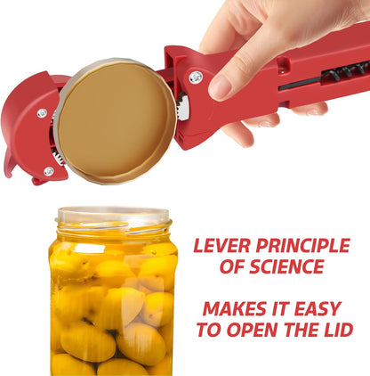 Jar Opener for Seniors with Arthritis, 7 in 1 Bottle Opener and Wine Corkscrew, Easy Grip Kitchen Gadget for Weak Hands Elderly, Retractable Jaw Lid Opener with Magnetic Storage (Teal)