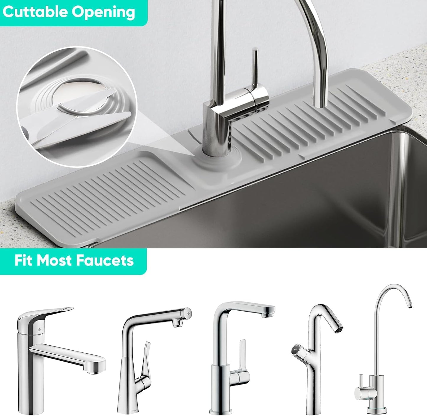 24 Inch Longer Faucet Mat for Kitchen Sink [5° Slope Fast Self-draining]Bathroom Kitchen Sink Splash Guard Silicone Sinks Faucet Mat Splash Guard for Kitchens Sinks Area Tidy Splashs Draining Mats