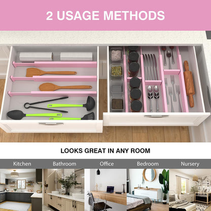 Bamboo Drawer Dividers Organizers, Drawer Separators Splitter,17-22 inches Long Adjustable Spring-loaded Organizer for Large Utensil, Clothes, Tools Drawers(yellow)