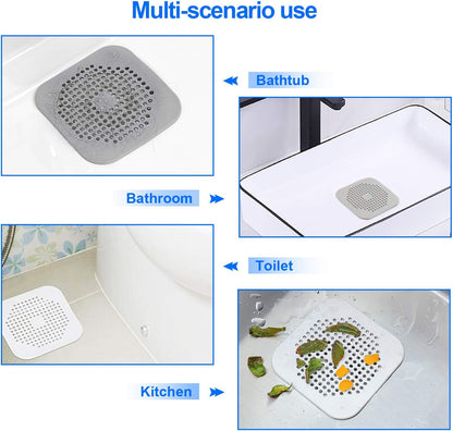Drain Hair Catcher 2 Packs, Shower/Bathtub Drain Cover, Silicone Hair Catcher for Shower, Square Drain Stopper for Tub,Kitchen,Bathroom Gray/White