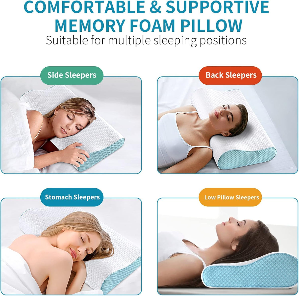 Memory Foam Pillows , Neck Pillow Queen Size Bed for Sleeping , Ergonomic Cervical Support Side Back Stomach Sleeper , Orthopedic Contour and Shoulder Pain