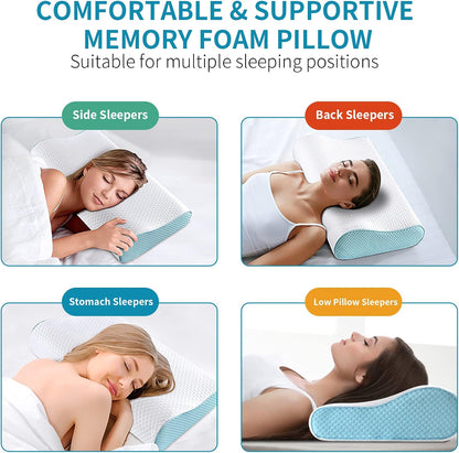 Memory Foam Pillows , Neck Pillow Queen Size Bed for Sleeping , Ergonomic Cervical Support Side Back Stomach Sleeper , Orthopedic Contour and Shoulder Pain