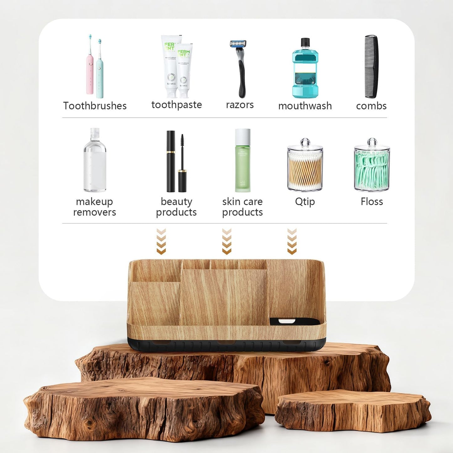 GFWARE Black Toothbrush Holder - 7 Slots Bathroom Organizer Countertop with Drainage Matte Black Electric Toothbrush and Toothpaste Holder for Bathroom Accessories Sink Storage