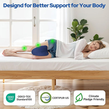Knee Pillow for Side Sleepers, Memory Foam Leg Pillow, Blue | Ergonomic Leg Pillow for Side Sleeping, Heart-Shape Knee Wedge Pillow, Breathable Leg Elevating Pillow for Hip, Joints