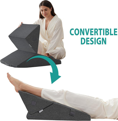 Bedluxe Wedge Pillow Headboard, 3PCS Orthopedic Bed Wedge Pillows Set for After Surgery, Adjustable Pillow Wedge for Acid Reflux&Back Pain Relief, Sleeping, Back Pillow for Bed Sitting Up, White/Grey