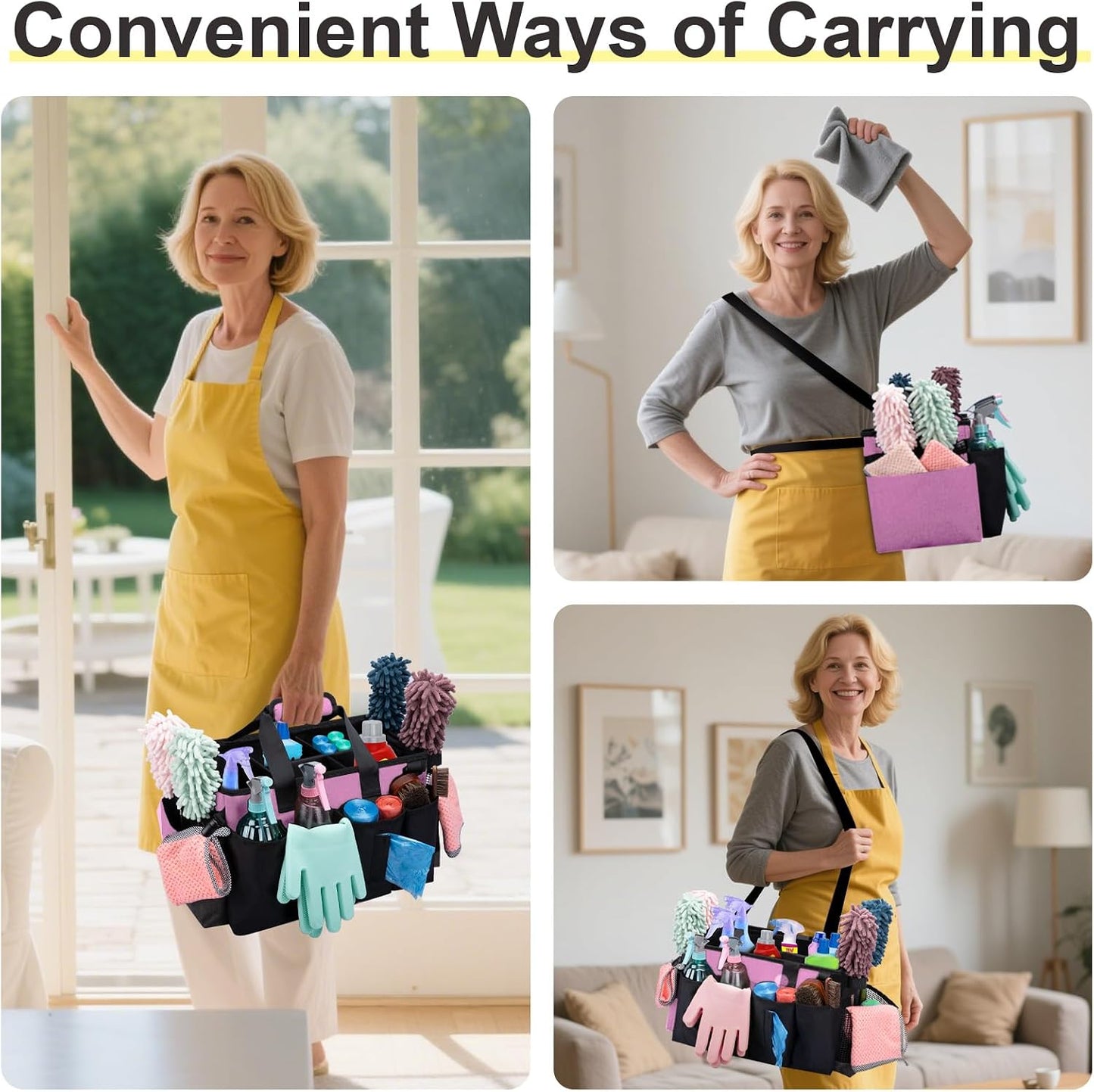 Wearable Large Cleaning Caddy Bag for Housekeepers (Black&Gray) | Cleaning Supplies Organizer with Adjustable Shoulder, Waist & Handle Straps, Detailing Bag for Kitchen Supplies