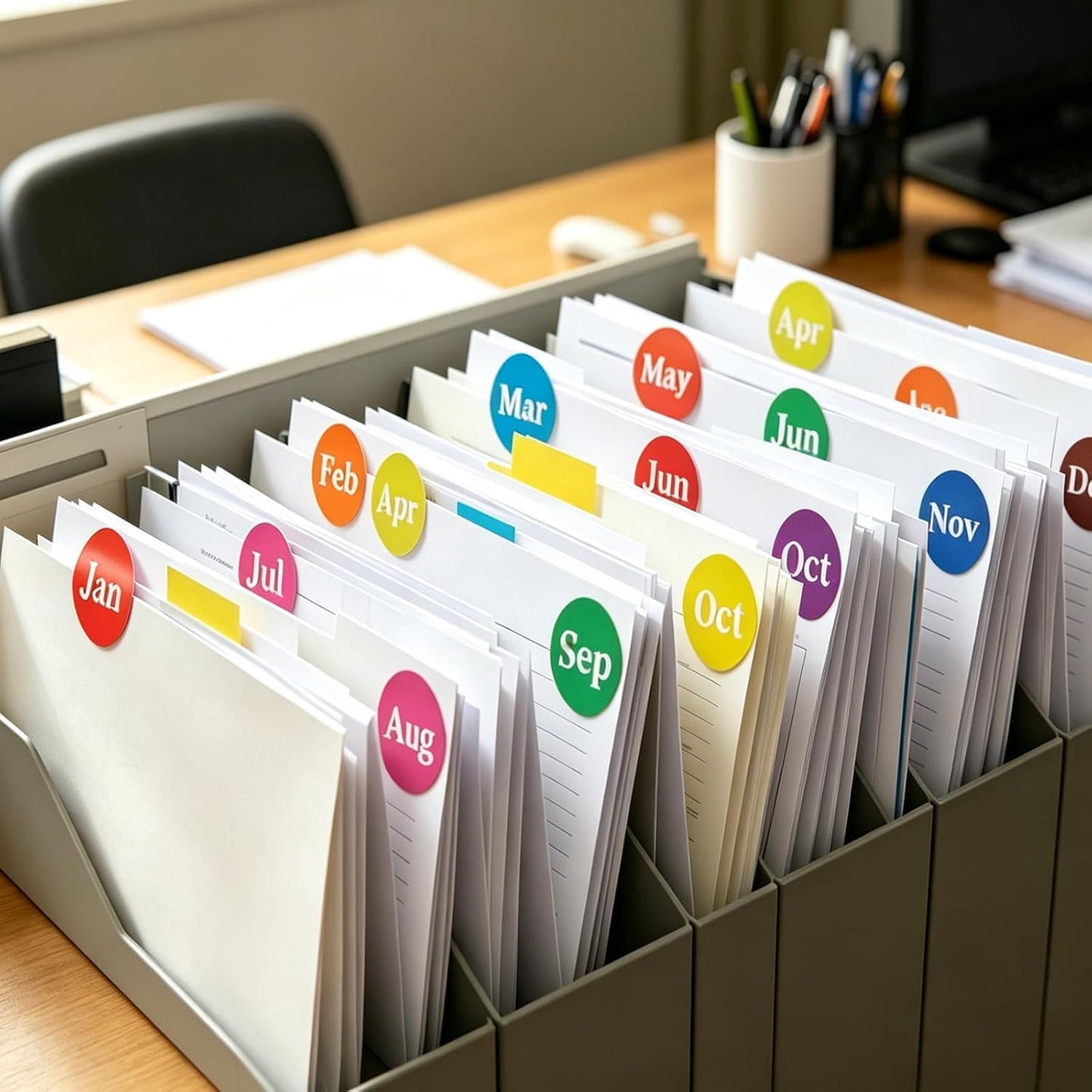 Decoendiy Month Labels Stickers, 12 Months of The Year Labels 1'' Color Coding Dot Self Monthly Adhesive Stickers 12 Rolls Round Dot Stickers- 500 Stickers per Day - 6000 Stickers Total