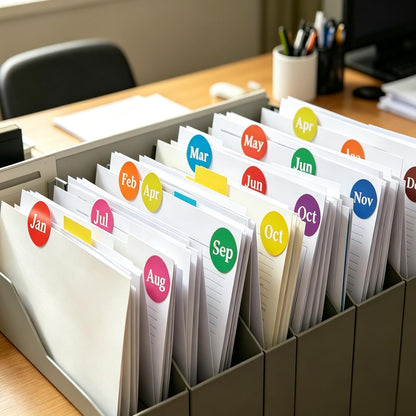 Decoendiy Month Labels Stickers, 12 Months of The Year Labels 1'' Color Coding Dot Self Monthly Adhesive Stickers 12 Rolls Round Dot Stickers- 500 Stickers per Day - 6000 Stickers Total