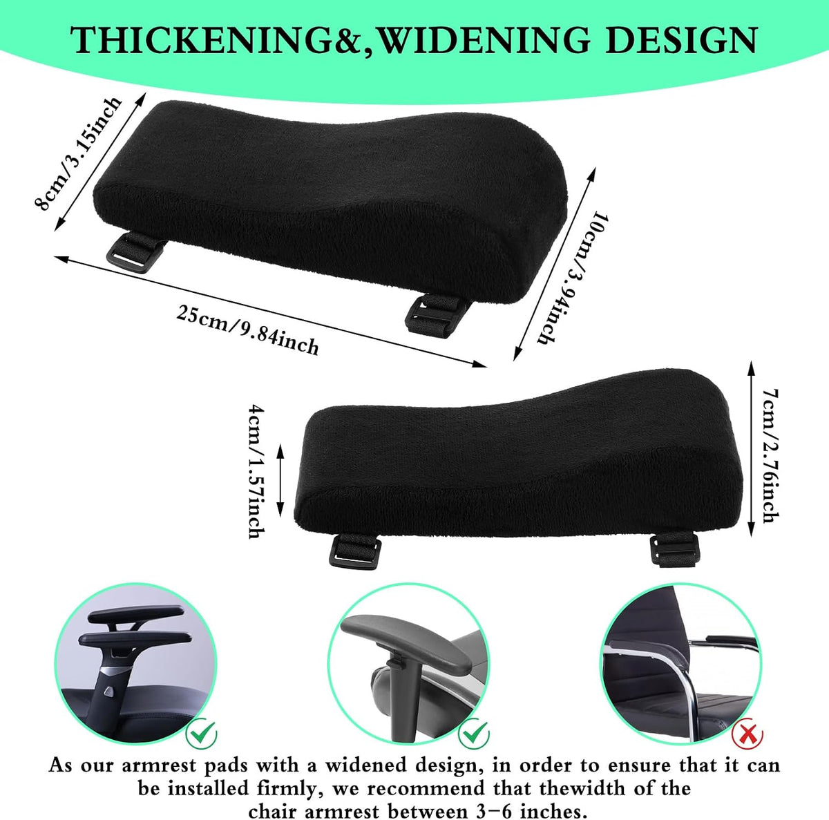 2 pcs Ergonomic Office Chair Arm Pads, Memory Foam Armrest Pads for Office Chair Gaming Chair Arm Rest Covers for Desk Chair, Armrest Cushions for Elbow Pressure Relief