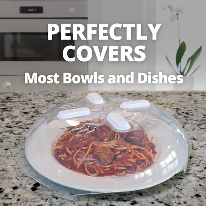 HOVER COVER Magnetic Microwave Splatter Cover for Food - 12-Inch - Gray | BPA-Free Lid, Vented Plate Guard with Steam Vents, Anti-Splash Microwave Lid, Dishwasher Safe, Space-Saving Magnetic Storage