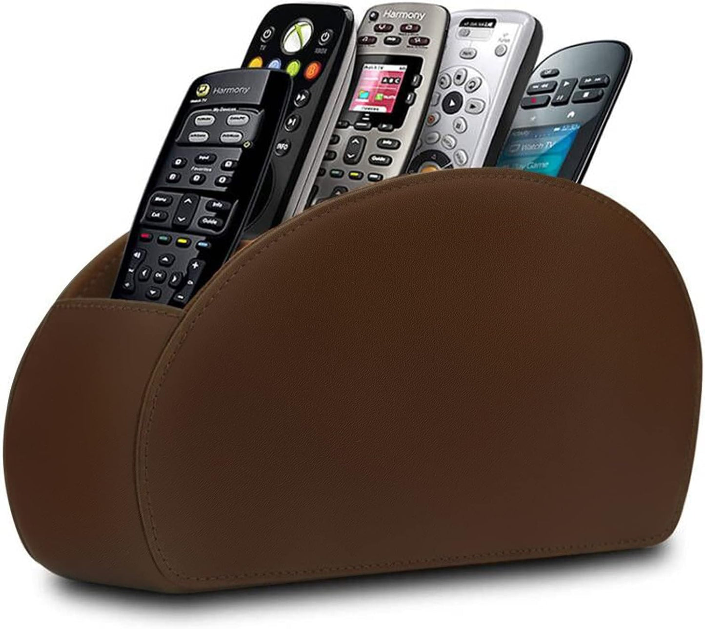 Leather Remote Control Holder with 5 Compartments TV Remote Caddy Storage Box/Tray,Desktop Organizer Store Controller,Glasses,Brush,Media Player,Pen,Space Saver for Bedside Table/Office Desk(Black)