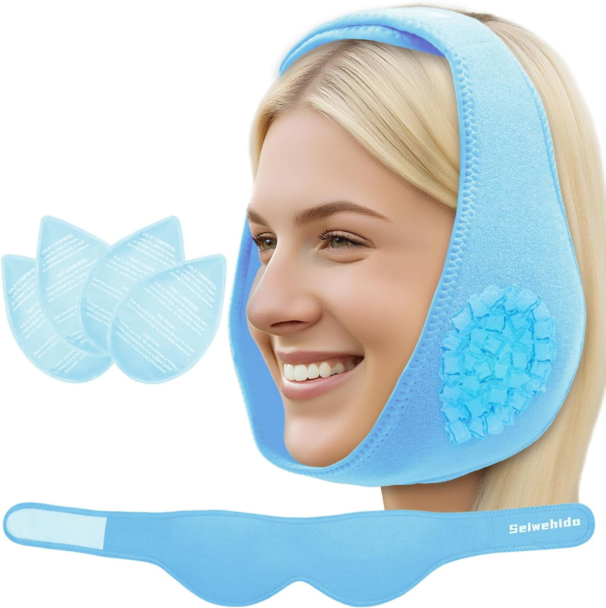 Wisdom Teeth Ice Pack Head Wrap Jaw Face Ice Pack with 4 Gel Packs