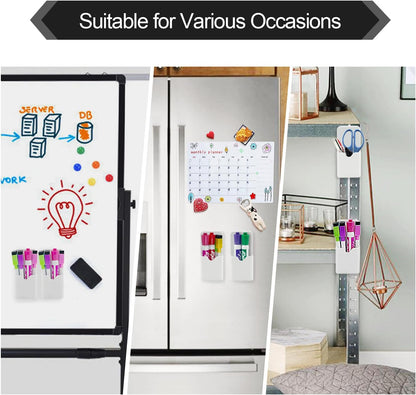 2 PCS Magnetic Pen Marker Holder, Magnetic Dry Erase Marker Holder, Magnet Pen Pencil Storage for Fridge, Whiteboard, School, Office, Home, White