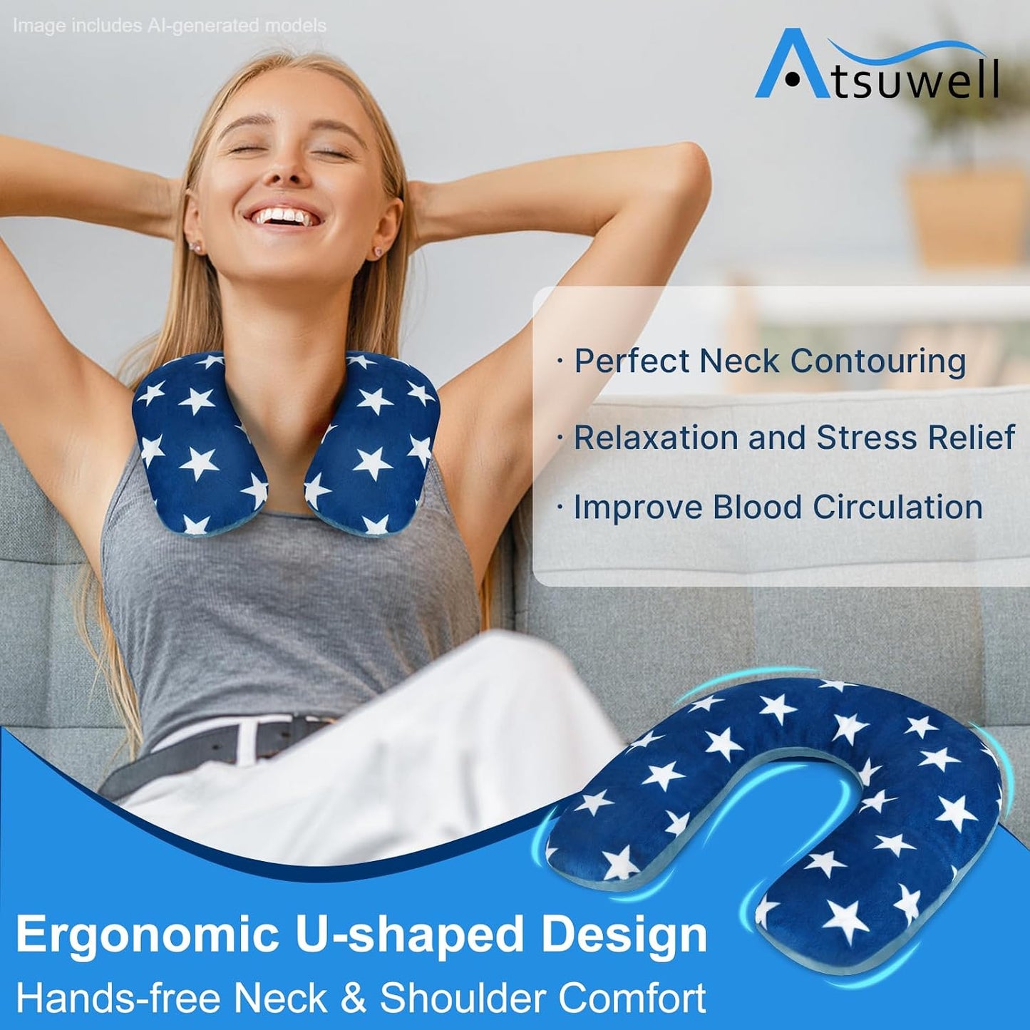 Microwaveable Neck Warmer, Heated Neck Pillow for Stress Relief | Neck Tension Relief, Flaxseed & Cotton Filling, Moist Heat Therapy, Hands-free Wrap, Ideal for Office, Travel Relaxation