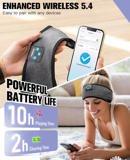 Voerou Sleep Headphones Bluetooth 5.4 Headband, Breathable Sports Headband Sleeping Headphones Eye Mask Music Earbuds, Perfect for Sleep Exercises Workout Yoga Travel, Cool Tech Gadgets Gifts for Men