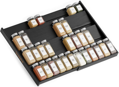 SpaceAid Bamboo Spice Drawer Organizer, (Need 3" Deep Drawer) Expandable 4 Tier Spices Rack for Cabinet, Kitchen Seasoning Storage Insert (Jars Not Included, From 12" to 23" Wide)