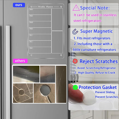 JonXon 8"x12" Acrylic Magnetic Dry Erase Board for Fridge, Clear Acrylic Magnet Calendar for Refrigerator,Includes 6 Dry Erase Markers(Clear Blank)