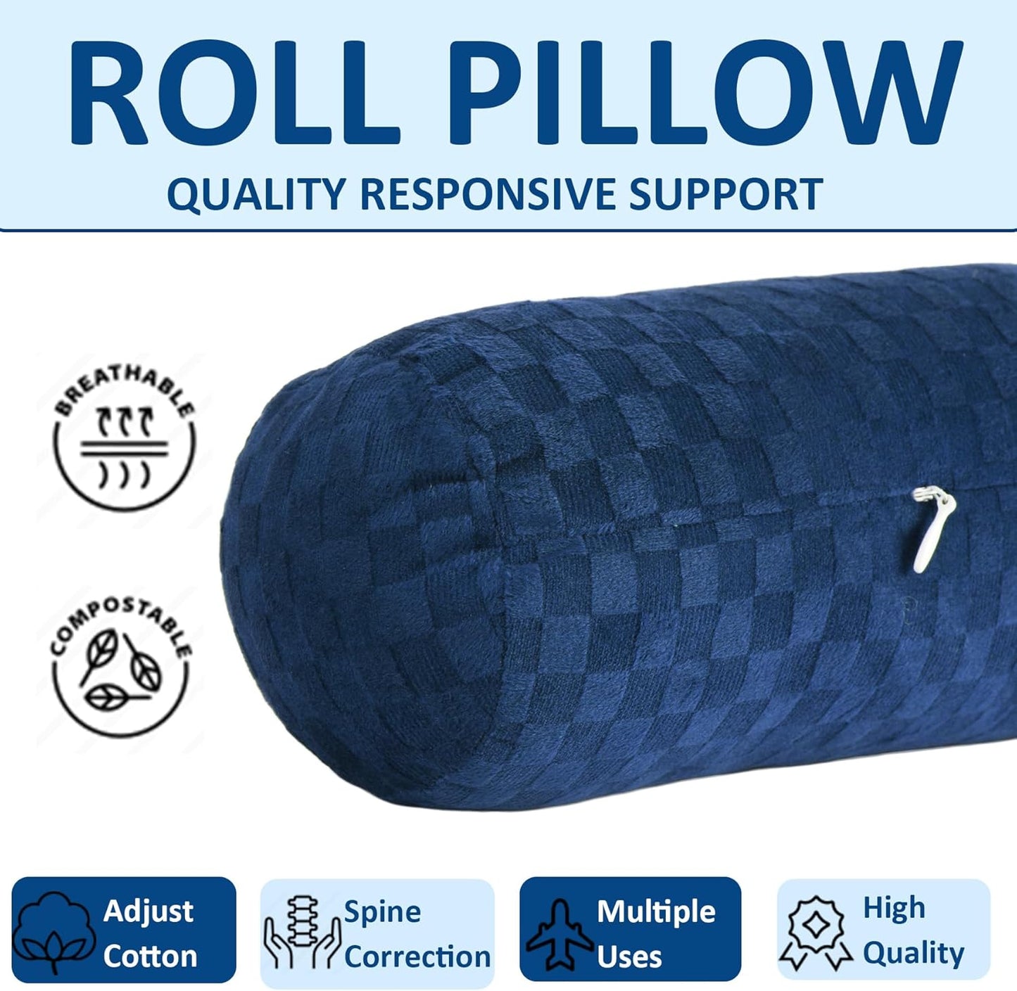 Neck Roll Pillow, Cervical Neck Pillow Bolster Pillow for Sleeping | Cotton neck roll, machine-washable cover, supports neck, legs, back & sleeping, slim bolster for bed & yoga
