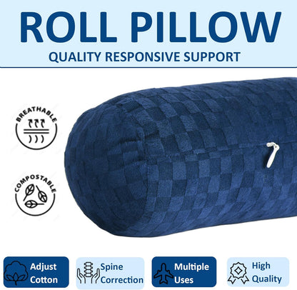 Neck Roll Pillow, Cervical Neck Pillow Bolster Pillow for Sleeping | Cotton neck roll, machine-washable cover, supports neck, legs, back & sleeping, slim bolster for bed & yoga