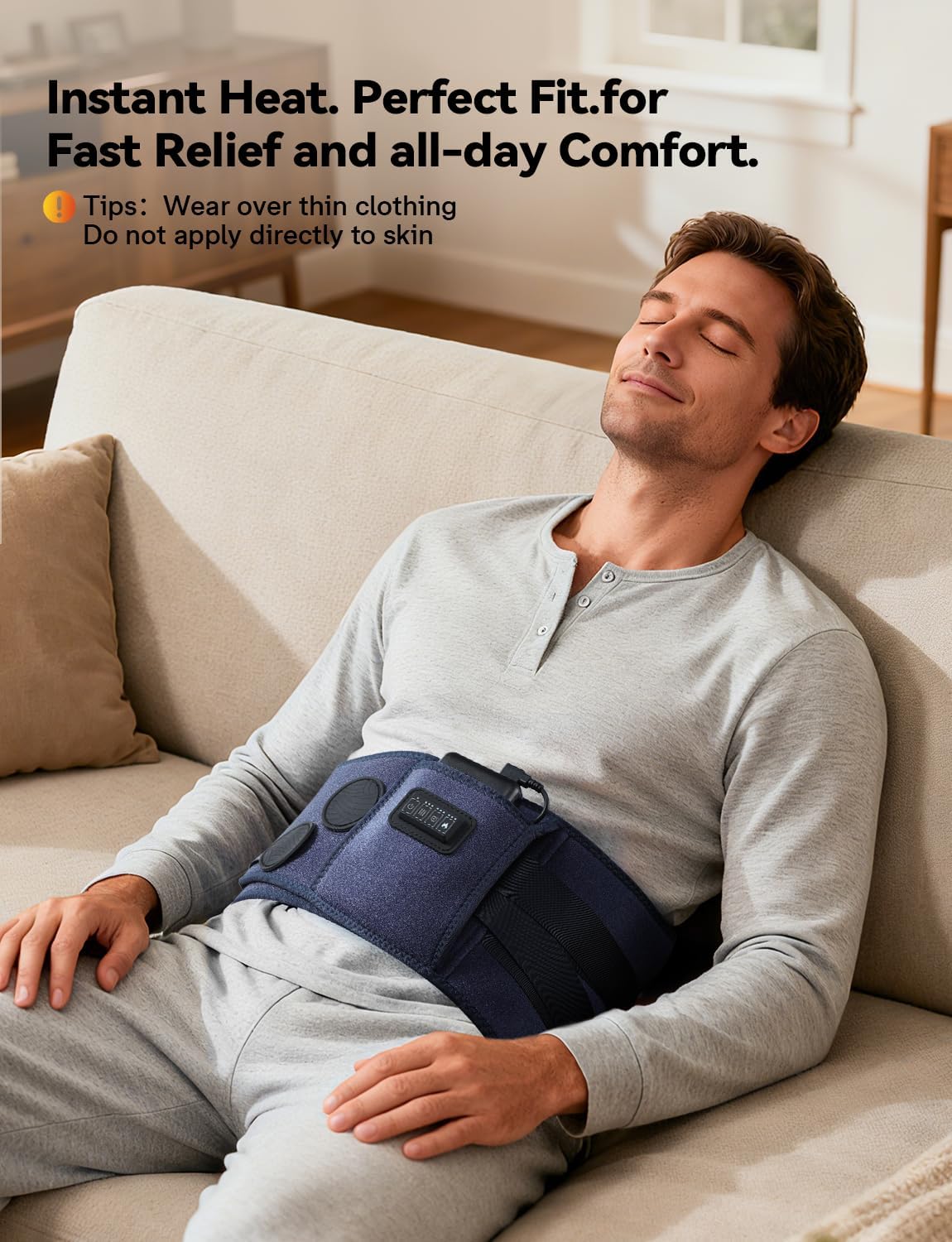 10000mAh Cordless Heating Pad for Back, Portable Lower Back Massager