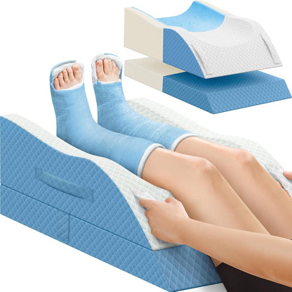 TranquilRelax Leg Elevation Pillows for After Surgery, Wedge Pillow, Grey | Memory Foam, All-around Knee & Ankle Support for Swelling, Height-adjustable, Nop-Slip Bottom, Washable Cover, Single-leg