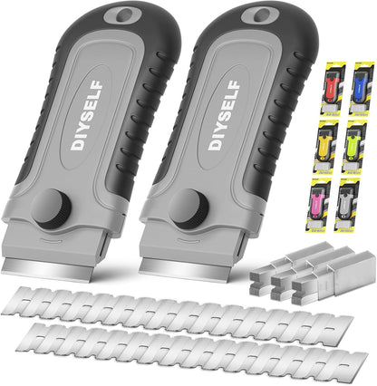DIYSELF 1 Pack Razor Blade Scraper with 15 Extra Blades, Scraper Tool for Cleaning Window, Paint, Cooktop, Oven, Glass Stove Top Scraper, Razor Scraper with Buit-In Blade Storage | Razor Scraper for Cleaning Window, Paint, Cooktop, Oven, Glass Stove Top