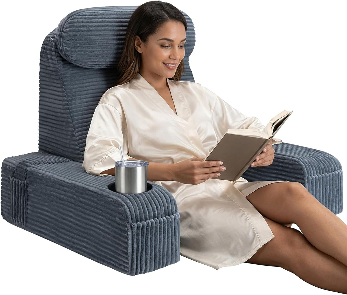Reading Pillow/Backrest Pillow with Arms, Cup Holder & Phone Pocket