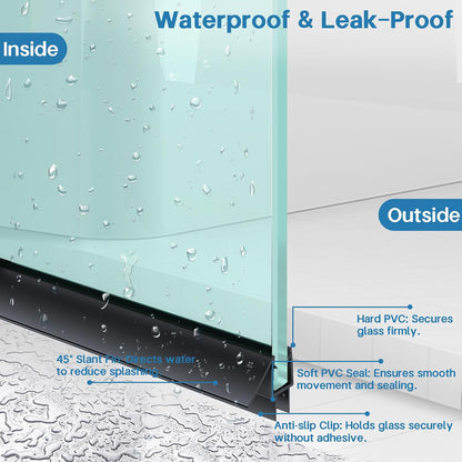 Shower Door Bottom Seal Strip, 2PCS Seal Strip, Ultra Clear PVC, 36" Length, Fits 6mm Thick Glass, Prevents Leaks, Easy Installation, No Adhesive Required (Ultra Clear, 36in for 1/4"(6mm) Door)