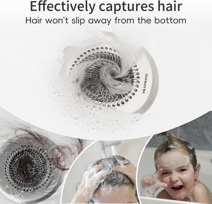 TRAPMATE Shower Drain Hair Catcher, 4.4" Anti-Clogging Bathtub Drain Cover | Easy Flip Cleaning, Traps Hair with Fast Drainage, Anti-Slip Drain Protector Fits Regular & Pop-up Drains (Patented Product)